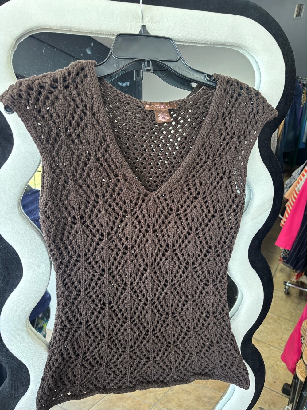 Bandolino Chocolate Brown Crochet V-Neck Sleeveless blouse